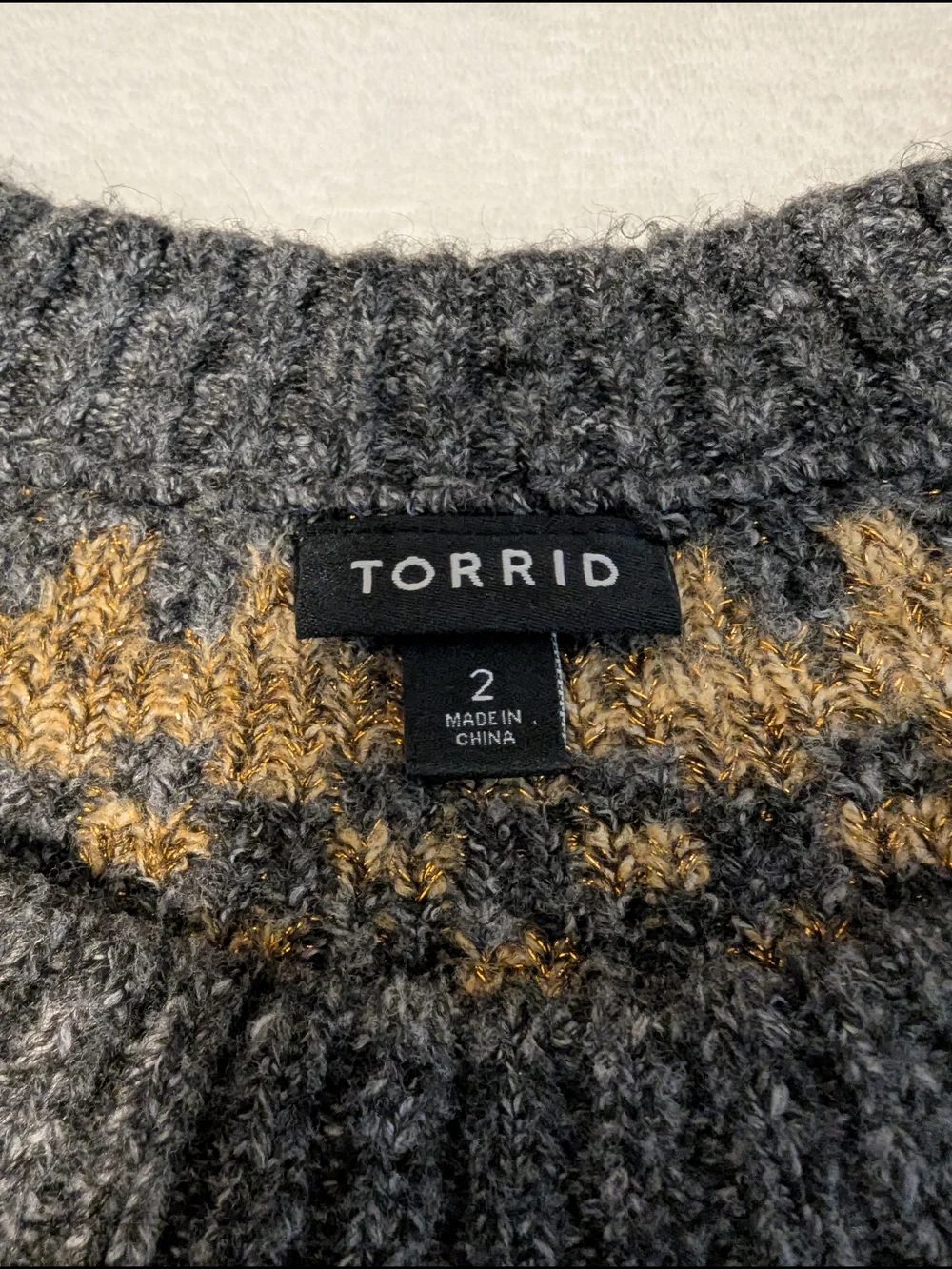 Torrid Gray Fair Isle Crewneck Sweater with Copper Pattern - Picture 4 of 4
